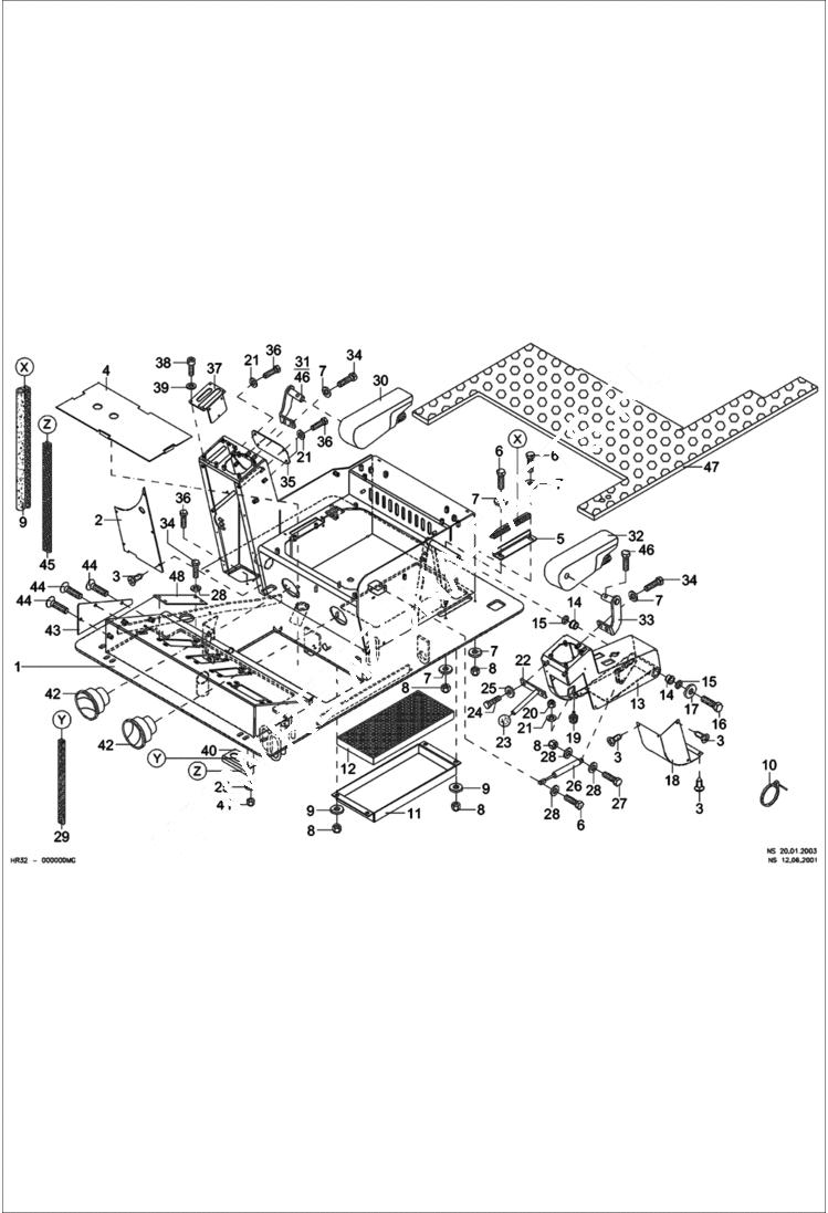 Схема запчастей Bobcat 442 - FLOOR FRAME (S/N 522311307 & Below) MAIN FRAME