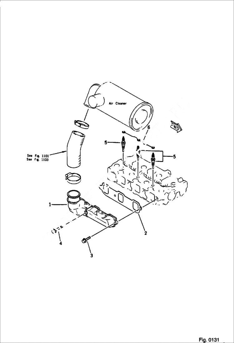 Схема запчастей Bobcat 56 - AIR INTAKE MANIFOLD AND GLOW PLUG CYLINDER HEAD