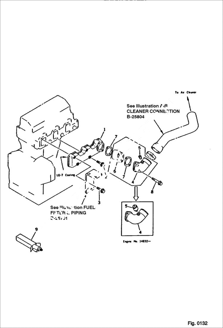 Схема запчастей Bobcat 116 - AIR INTAKE MANIFOLD AND CONNECTION (W/DUST INDICATOR OUTLET) CYLINDER HEAD