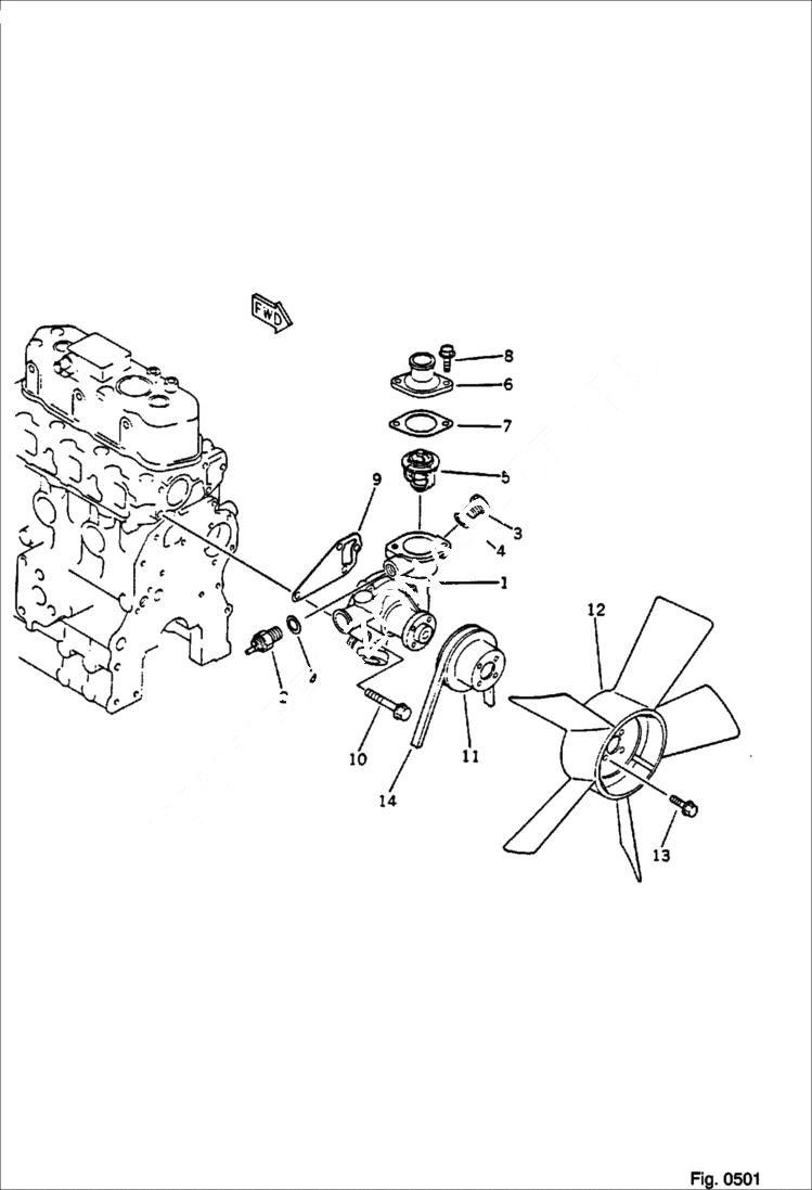 Схема запчастей Bobcat 56 - WATER PUMP AND COOLING FAN COOLING SYSTEM