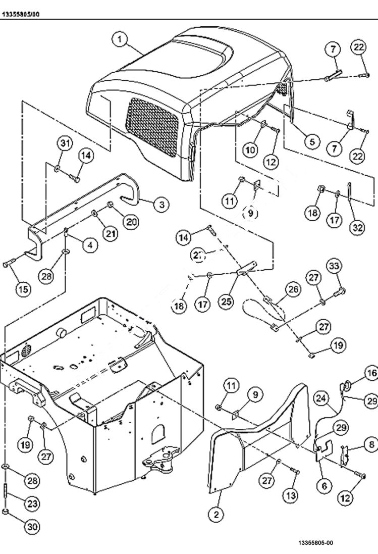 Схема запчастей Bobcat BCA24 - HOOD & TRIM MAIN FRAME