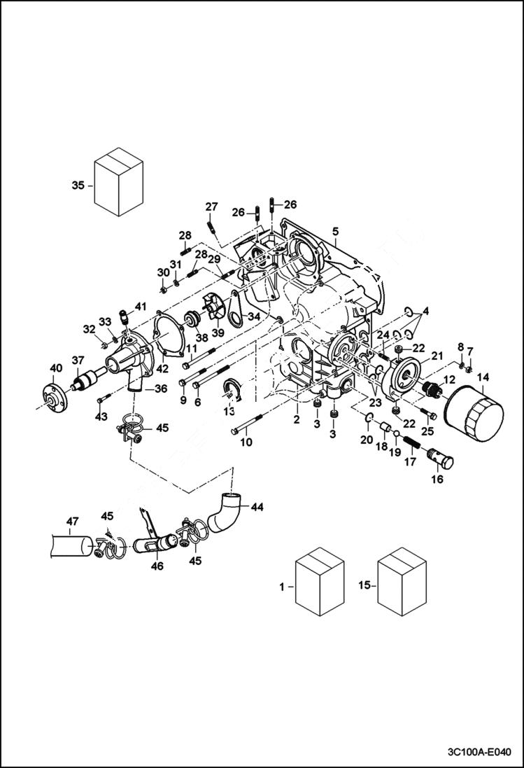 Схема запчастей Bobcat CT122 - GEAR CASE GROUP (With Water Pump) POWER UNIT