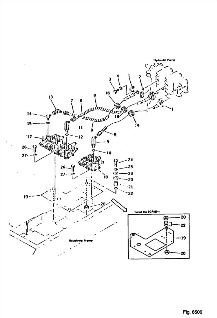 Схема запчастей Bobcat 116 - HYDRAULIC PIPING (PUMP TO VALVE)(FOR ATTACHMENT) WORK EQUIPMENT CONTROL SYSTEM