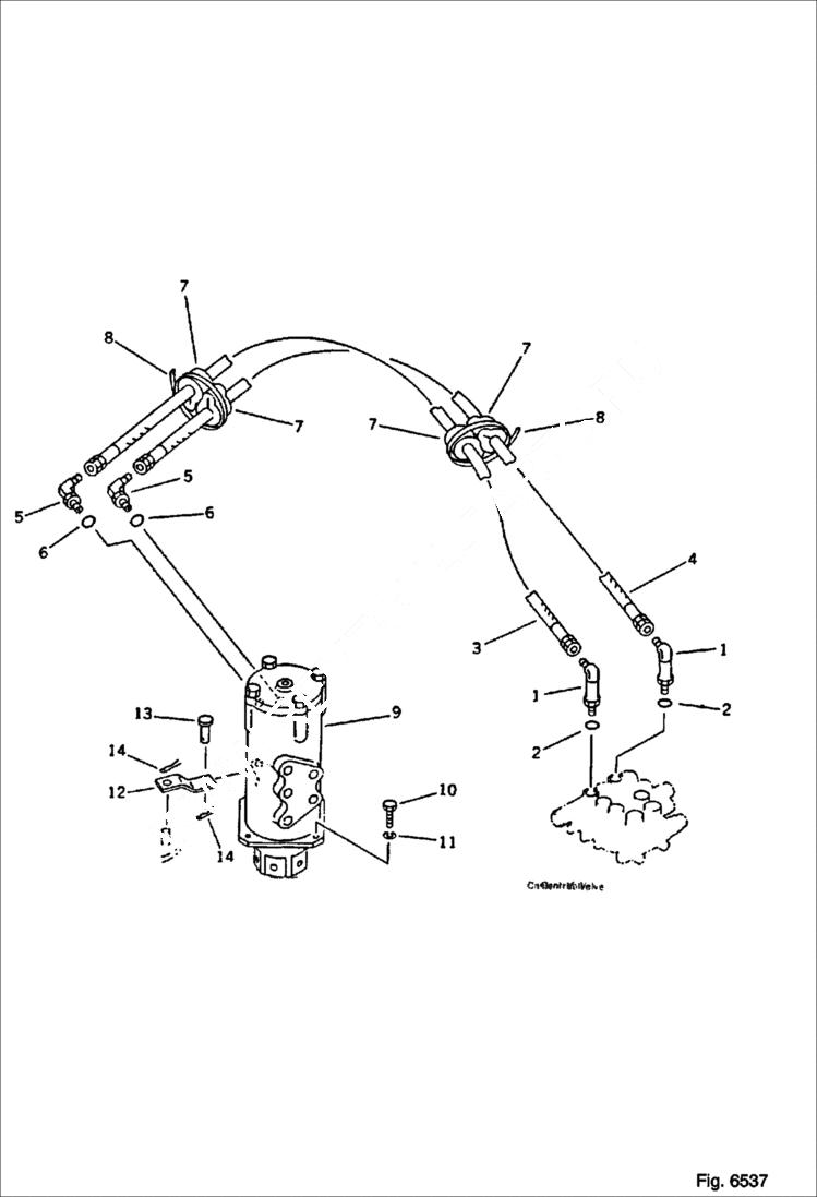Схема запчастей Bobcat 116 - HYDRAULIC PIPING Blade Cylinder Line Chassis Side WORK EQUIPMENT CONTROL SYSTEM