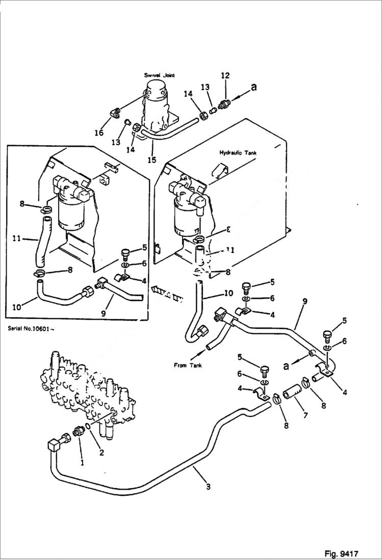 Схема запчастей Bobcat 56 - HYDRAULIC PIPING (VALVE TO TANK) (FOR ADDITIONAL VALVE) WORK EQUIPMENT CONTROL SYSTEM