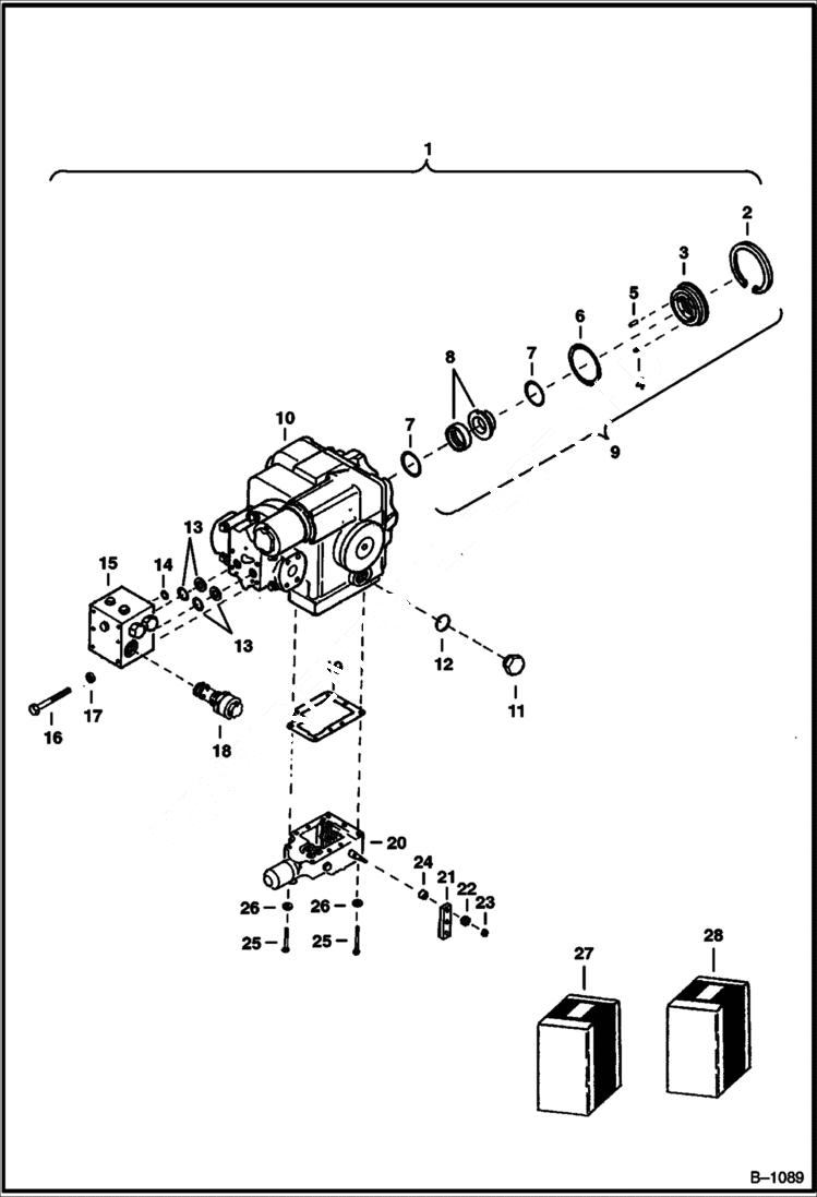 Схема запчастей Bobcat 900s - HYDROSTATIC MOTOR & ATTACHING PARTS (For 23-4008 & 23-4501AA-JFBJ) HYDROSTATIC SYSTEM