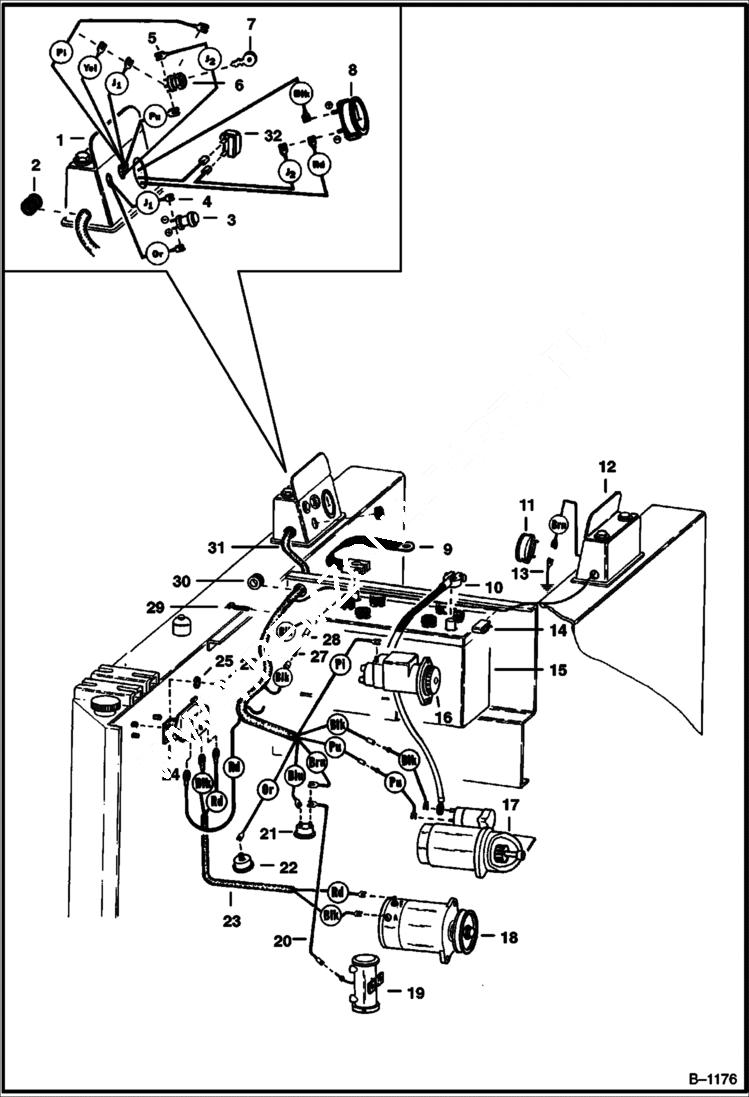 Схема запчастей Bobcat 400s - MAIN FRAME ELECTRICAL CIRCUITRY M-500 Gasoline S/N 42806 & Below ELECTRICAL SYSTEM