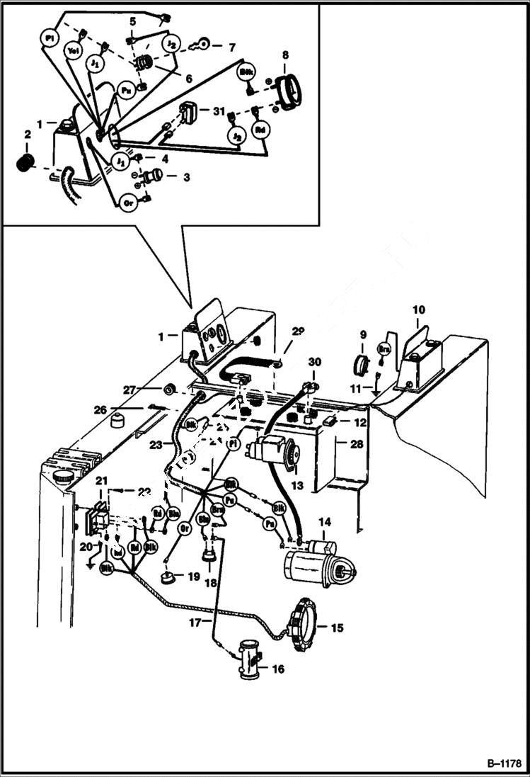 Схема запчастей Bobcat 400s - MAIN FRAME ELECTRICAL CIRCUITRY M-500 Gasoline S/N 42807 & Above ELECTRICAL SYSTEM