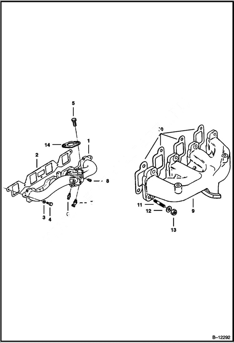 Схема запчастей Bobcat 500s - INTAKE & EXHAUST MANIFOLDS (S/N 11999 & Below) POWER UNIT