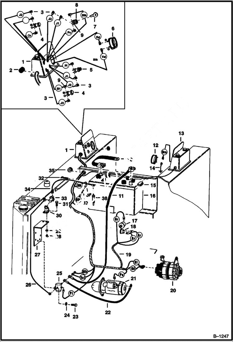 Схема запчастей Bobcat 600s - MAIN FRAME ELECTRICAL CIRCUIT Deutz - W/Lucas Alternator ELECTRICAL SYSTEM
