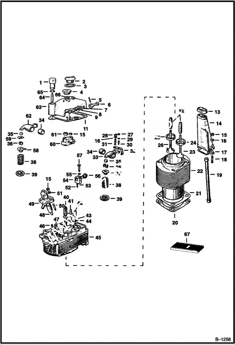 Схема запчастей Bobcat 600s - CYLINDER & CYLINDER HEAD POWER UNIT