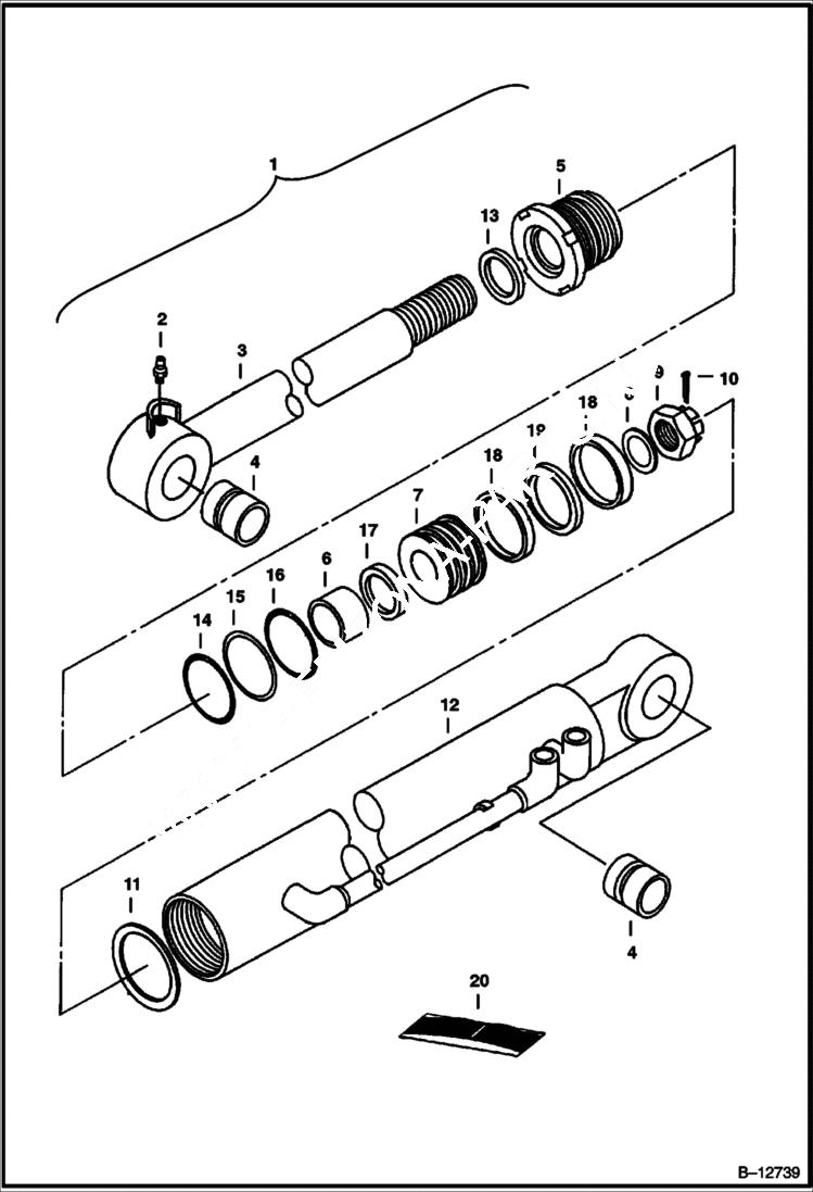 Схема запчастей Bobcat 220 - SWING CYLINDER Original Equipment HYDRAULIC SYSTEM
