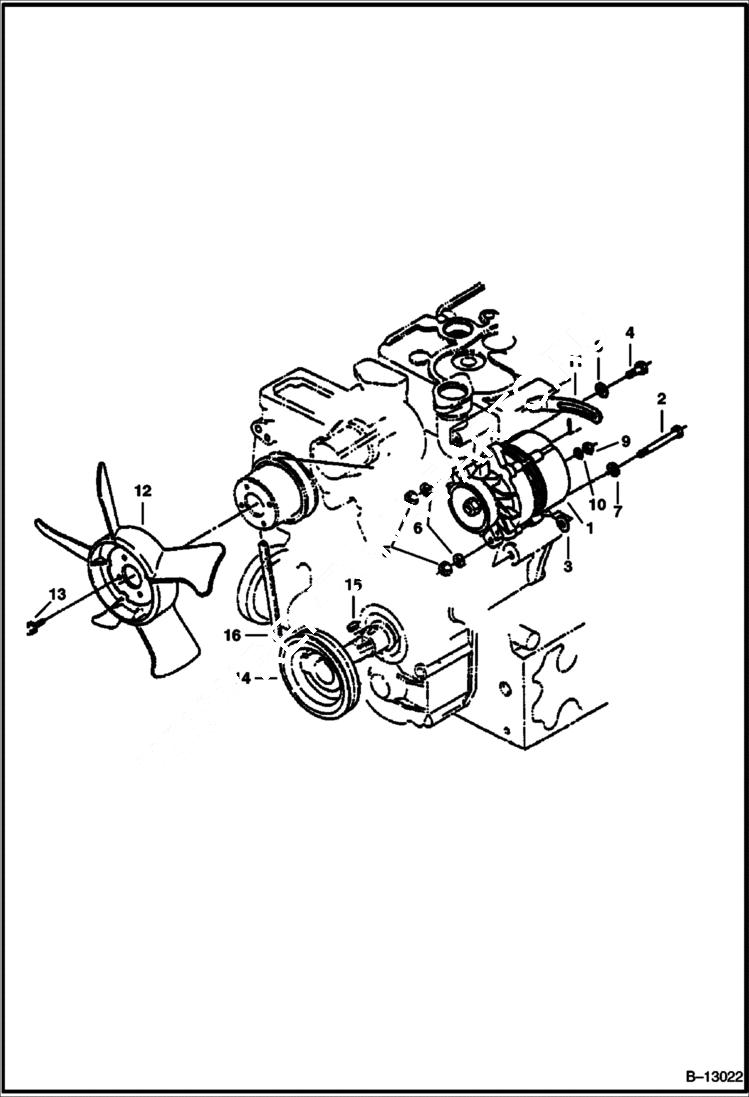 Схема запчастей Bobcat 225 - FAN & ALTERNATOR POWER UNIT