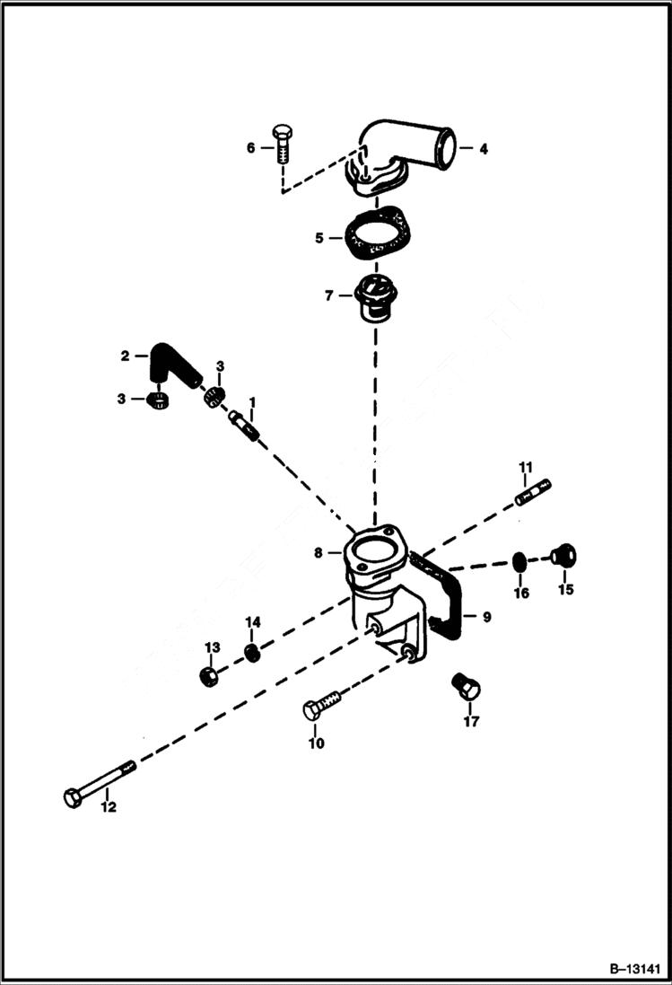 Схема запчастей Bobcat S-Series - WATER FLANGE & THERMOSTAT (Kubota - V2203) POWER UNIT