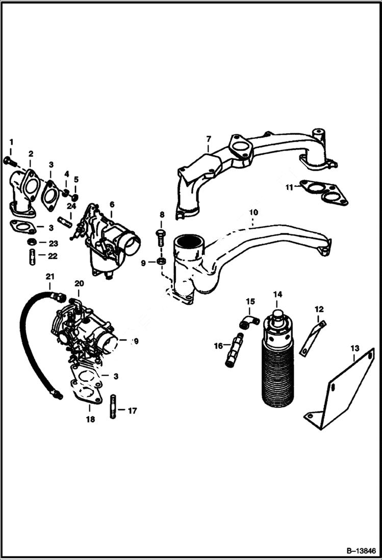 Схема запчастей Bobcat 400s - FUEL SYSTEM AND EXHAUST GROUP POWER UNIT
