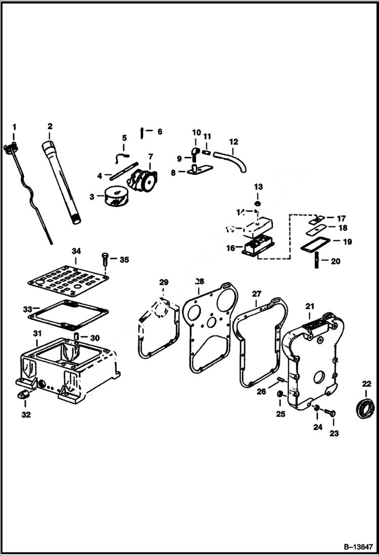 Схема запчастей Bobcat 400s - GEAR COVER, OIL PUMP & OIL BASE GROUP POWER UNIT