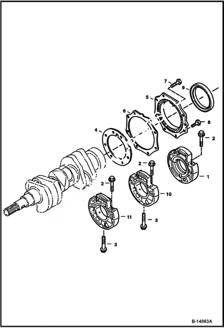 Схема запчастей Bobcat 400s - MAIN BEARING CASE (Kubota D722-E2B-BC-1) REPLACEMENT ENGINE