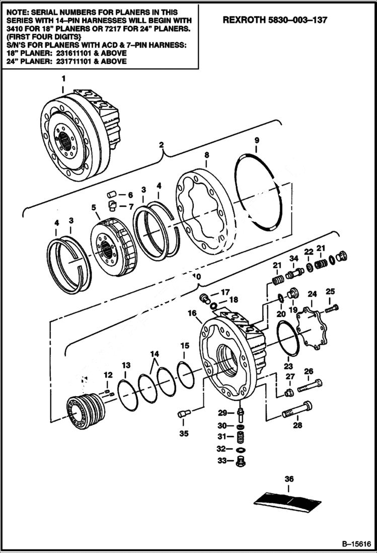 Схема запчастей Bobcat PLANERS - PLANER (Motor) (18 341000329 - 00654) (24 721700161 - 00341) Loader