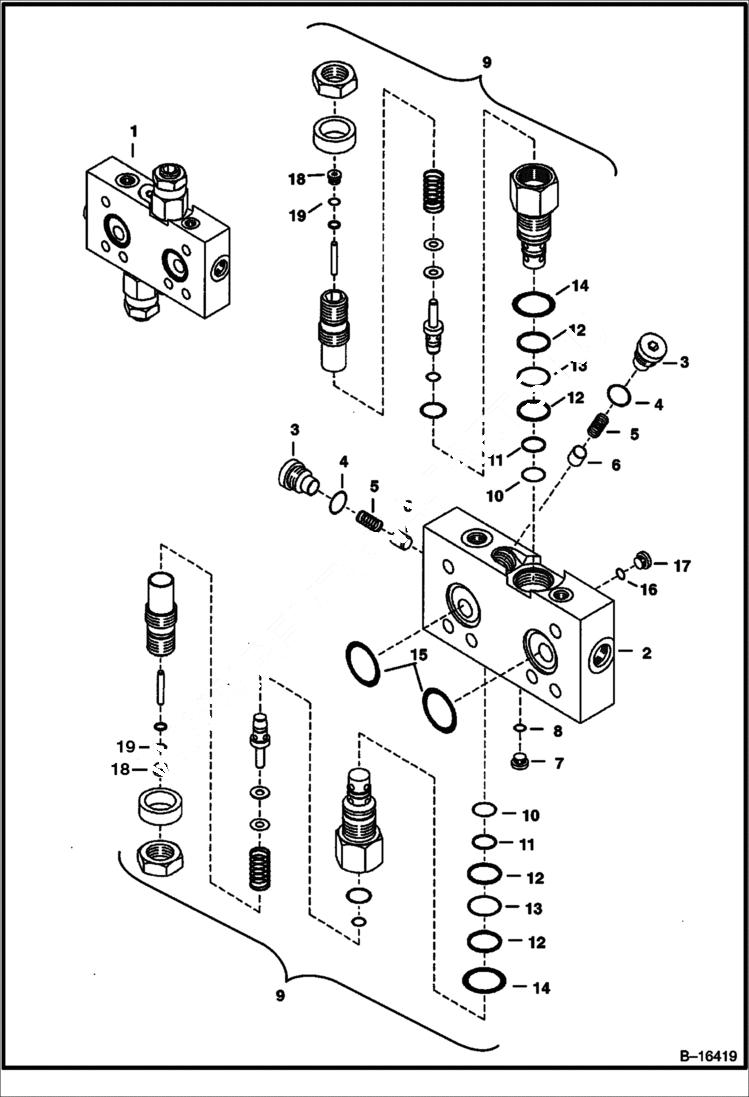 Схема запчастей Bobcat 435 - RELIEF/BRAKE VALVE (Swing Motor) HYDRAULIC SYSTEM