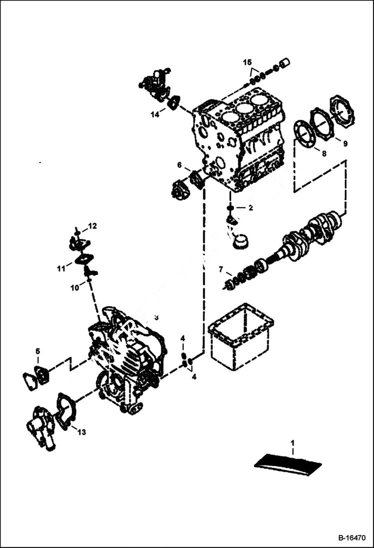 Схема запчастей Bobcat Mini Tracks Loaders - LOWER GASKET KIT (Kubota D722-EB-BC-4) (Tier I) (S/N 5236 11001 & Above, 5237 11001 & Above) POWER UNIT