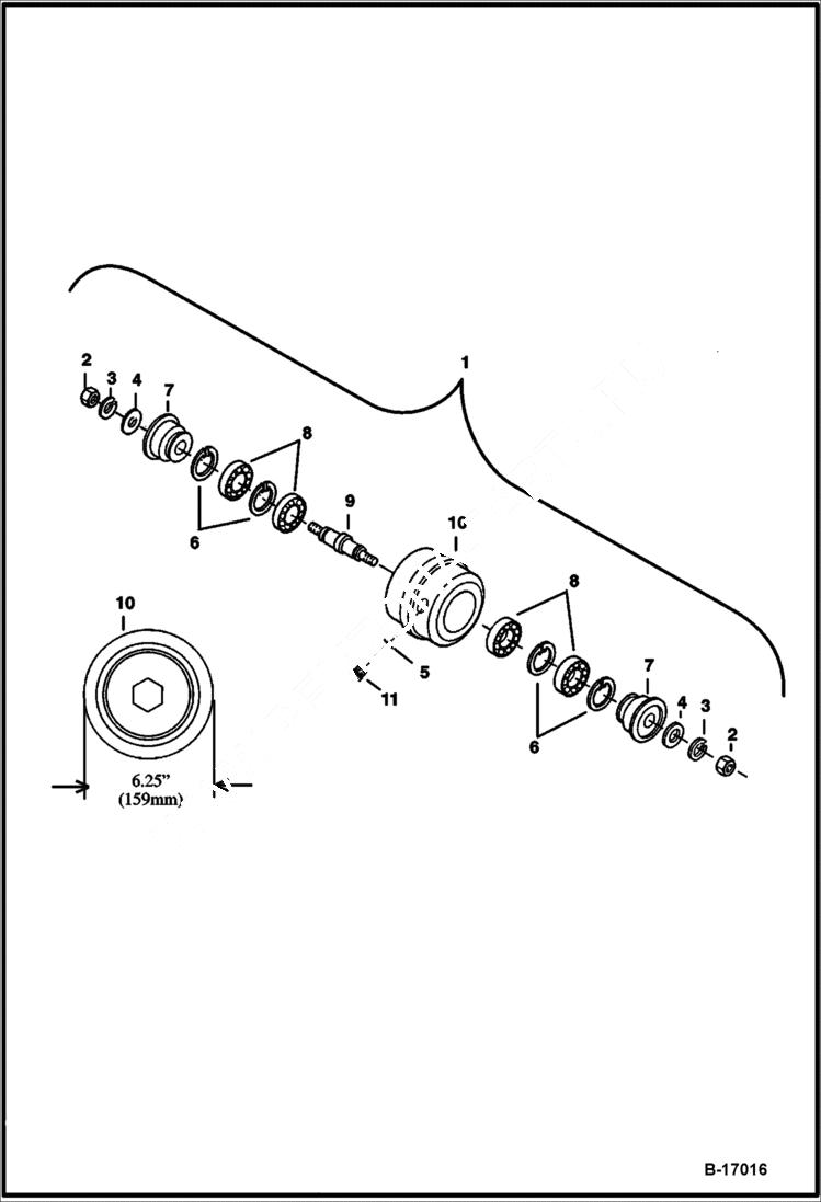 Схема запчастей Bobcat 341 - TRACK ROLLER (Rubber Tracks) (Nut Mounted) (S/N 233311116 - 11599 and 233211117 - 11492) UNDERCARRIAGE