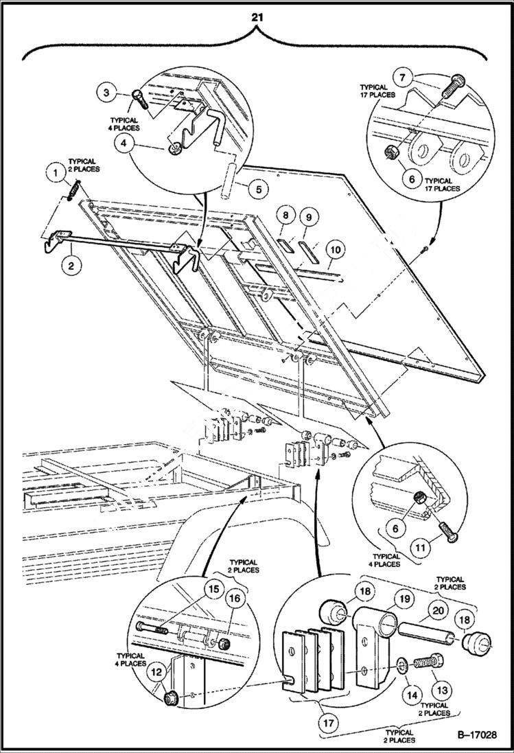 Схема запчастей Bobcat 2100 - TILT BED, HINGE & LATCH MAIN FRAME