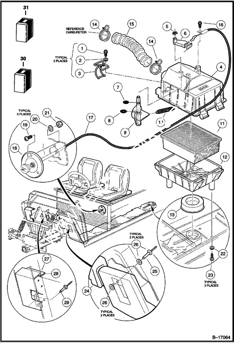Схема запчастей Bobcat 2100 - INTAKE DUCT, CHOKE & AIR BOX ASSEMBLY POWER UNIT