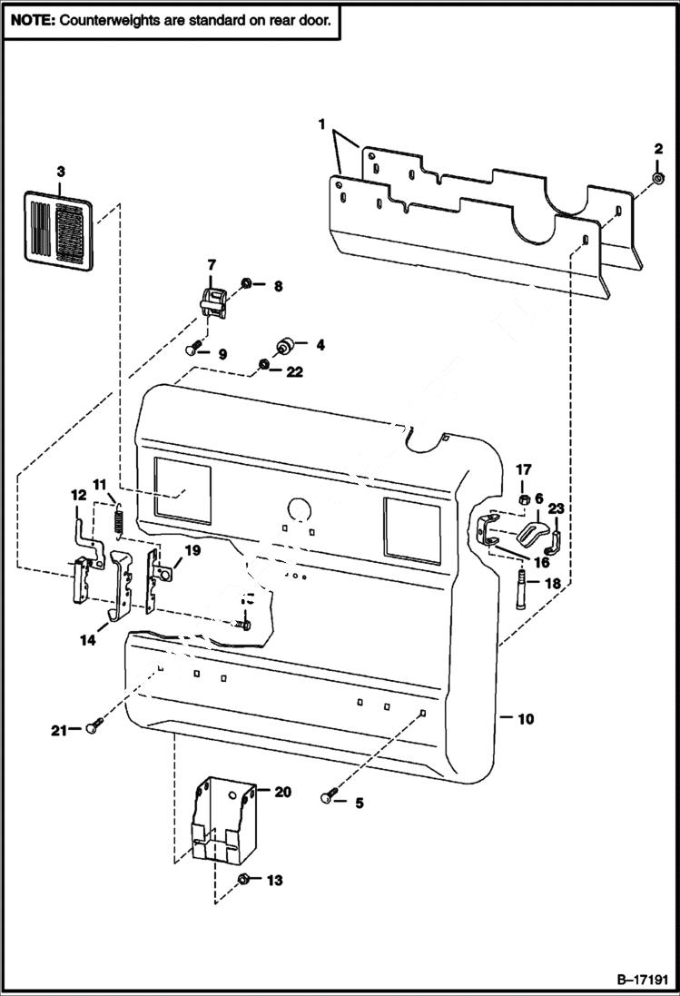 Схема запчастей Bobcat 700s - REAR DOOR (S/N 5158 11001-29999, 5162 11001-19999, 5086 95348 & Abv) MAIN FRAME