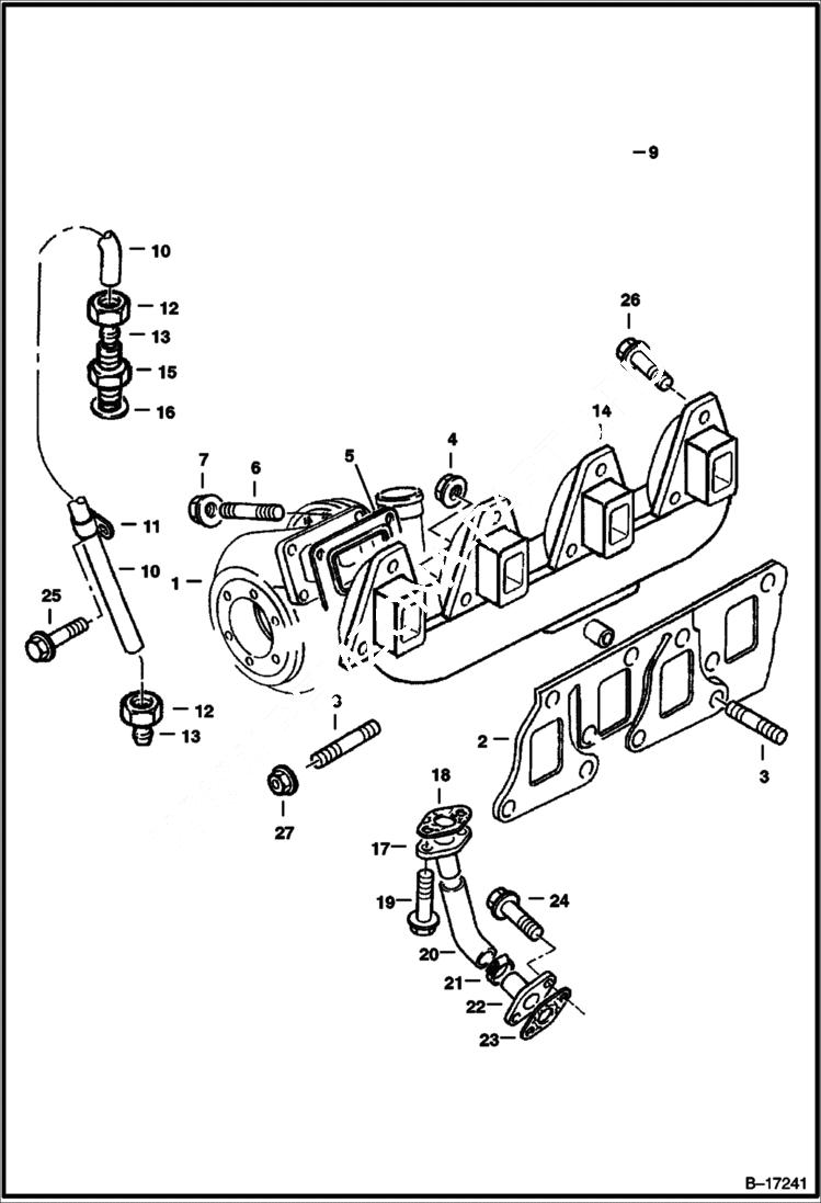 Схема запчастей Bobcat 900s - TURBO CHARGER - MANIFOLD EXHAUST (Power Unit) POWER UNIT