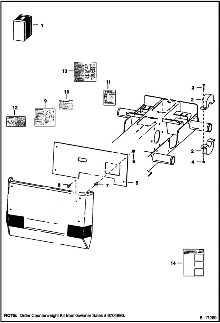 Схема запчастей Bobcat 700s - COUNTERWEIGHT KIT (1600 lb. W/Rear Door Weight - Two Piece Rear Door) ACCESSORIES & OPTIONS