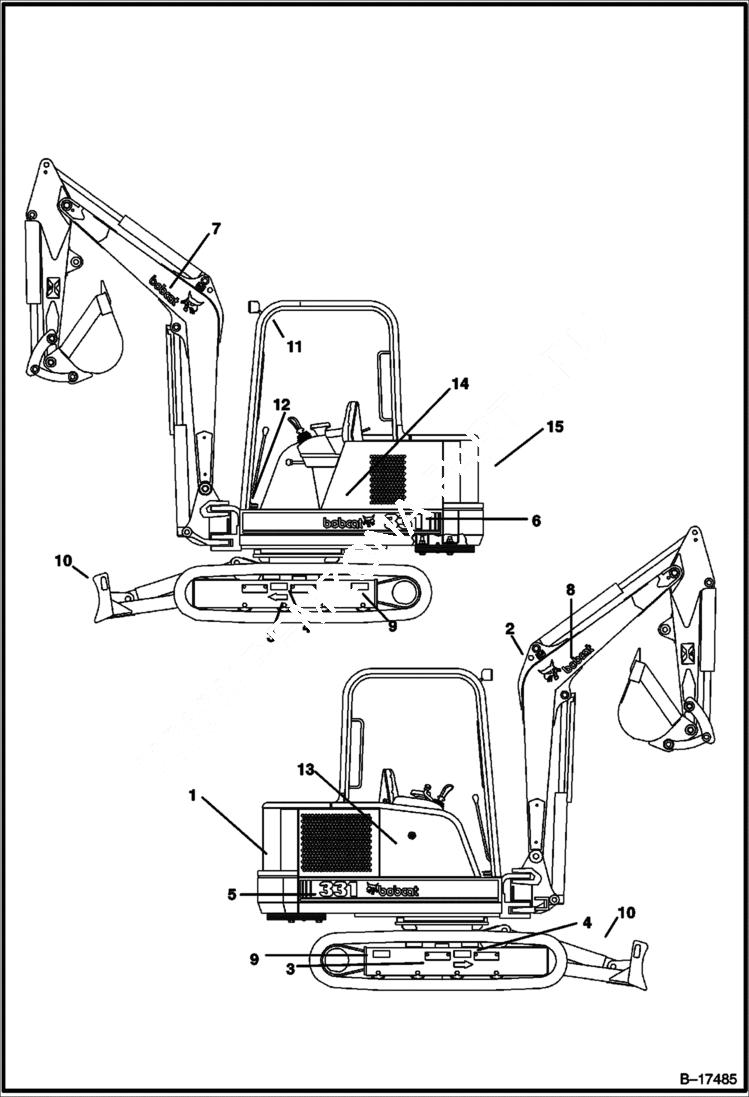 Схема запчастей Bobcat 331 - DECALS (S/N 512915200 & Above, 516711001 & Above and 517711001 & Above) ACCESSORIES & OPTIONS