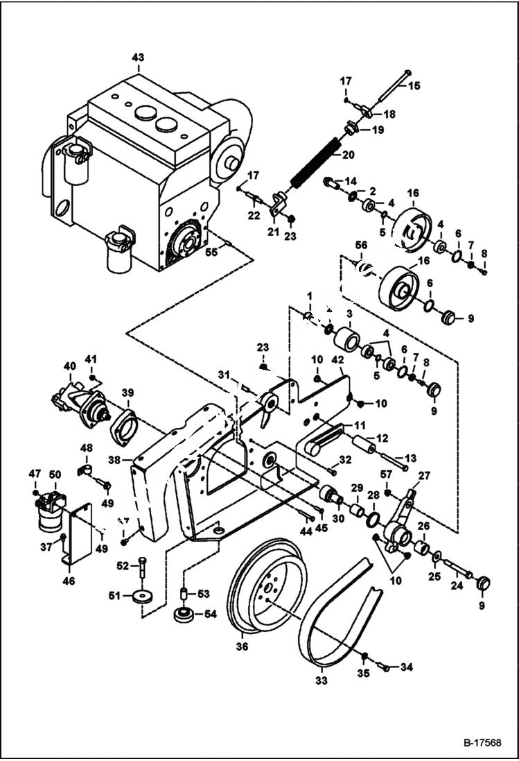 Схема запчастей Bobcat 900s - ENGINE & ATTACHING PARTS (Belt Drive System) POWER UNIT