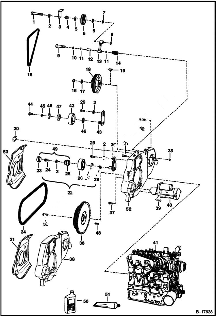 Схема запчастей Bobcat 700s - ENGINE & ATTACHING PARTS (Belt Drive System - W/Fixed Idler) POWER UNIT