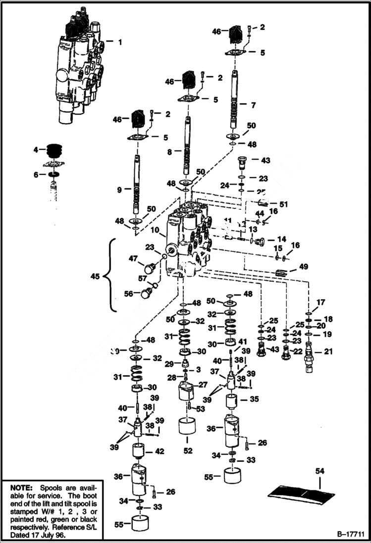 Схема запчастей Bobcat 500s - HYDRAULIC CONTROL VALVE HYDRAULIC SYSTEM