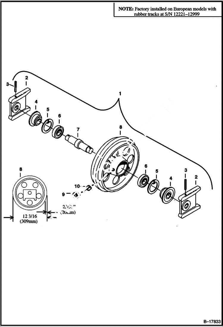 Схема запчастей Bobcat 225 - FRONT IDLER UNDERCARRIAGE