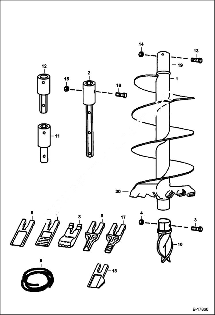 Схема запчастей Bobcat AUGERS - AUGER (Bobcat - Heavy Duty - Hex Drive Single Flighting) (Pengo) Loader