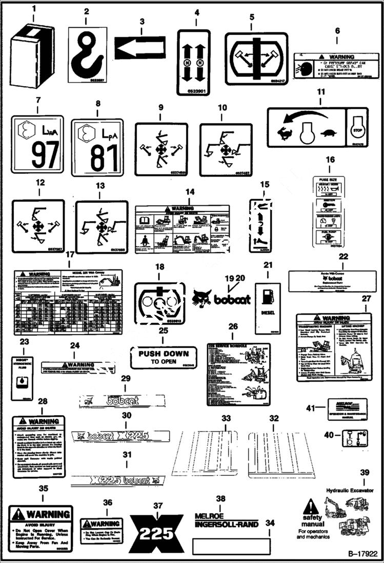 Схема запчастей Bobcat 225 - DECALS ACCESSORIES & OPTIONS