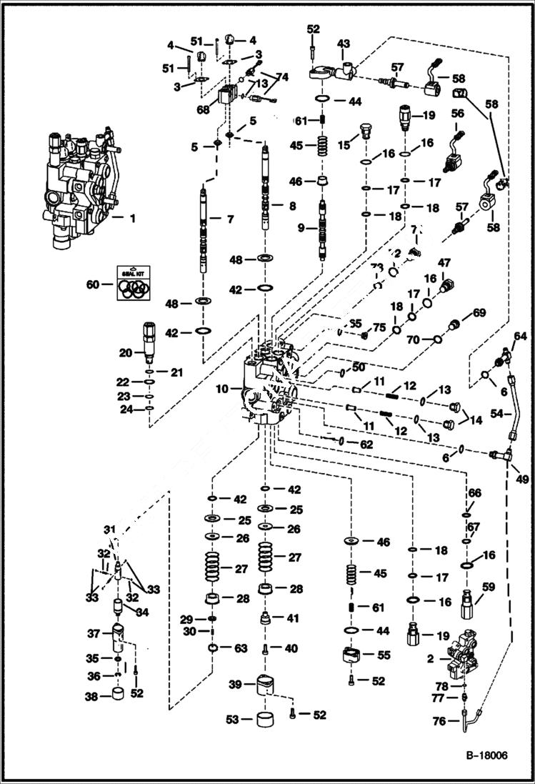 Схема запчастей Bobcat T-Series - HYDRAULIC CONTROL VALVE (Spool Lock)(W/BICS Control Valve) (S/N 516815098, 517515127, 518916164 & Above) HYDRAULIC SYSTEM