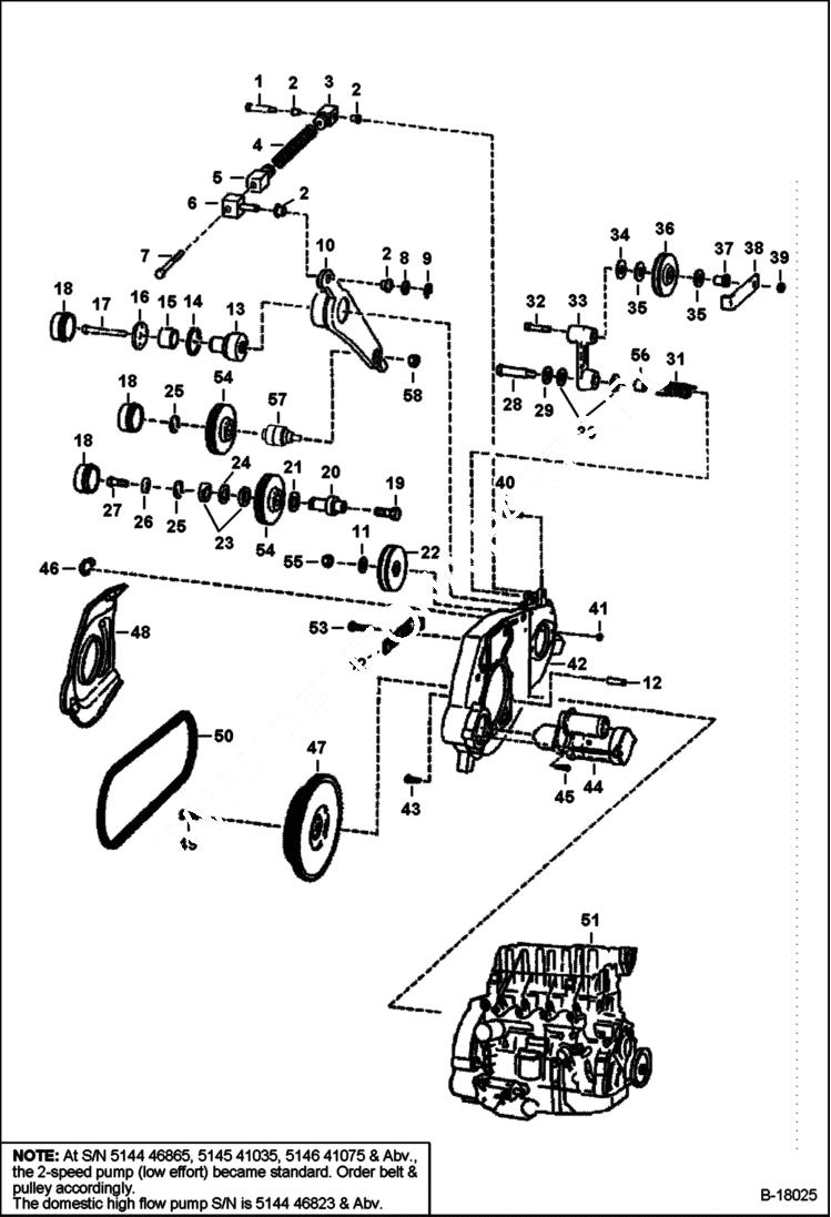 Схема запчастей Bobcat 800s - ENGINE & ATTACHING PARTS (Belt Drive System) POWER UNIT