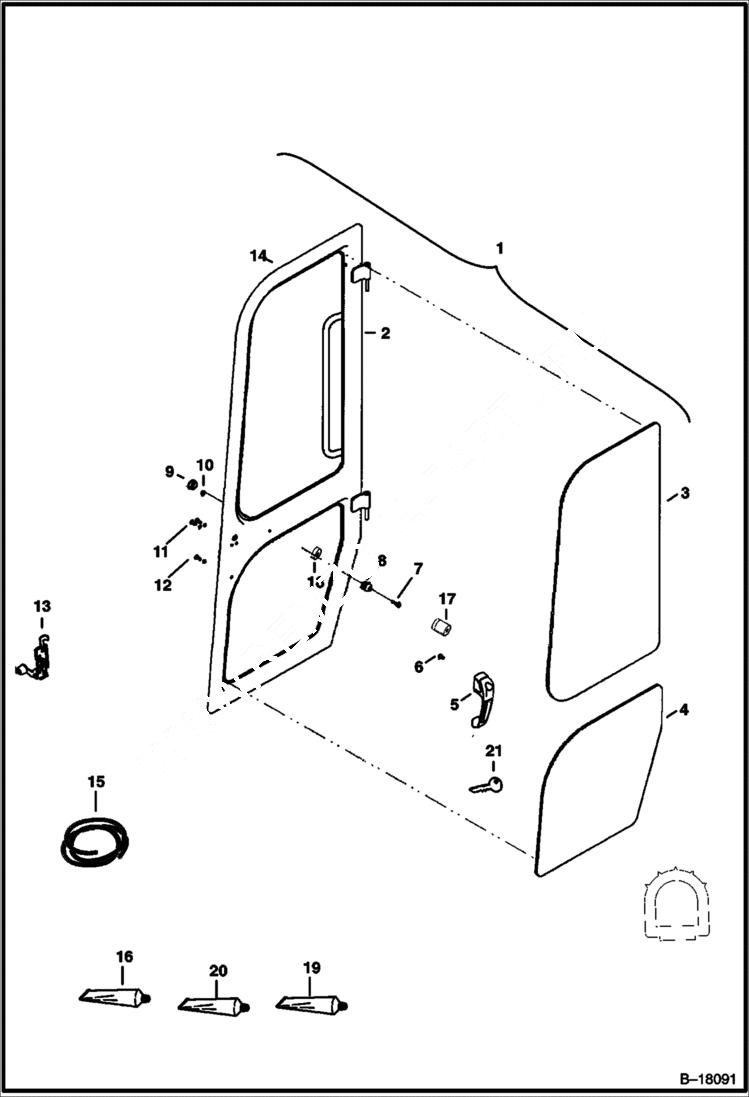 Схема запчастей Bobcat 334 - OPERATOR CAB (Door) (S/N 512918490 & Above, 517711092 & Above and 516711787 & Above) MAIN FRAME