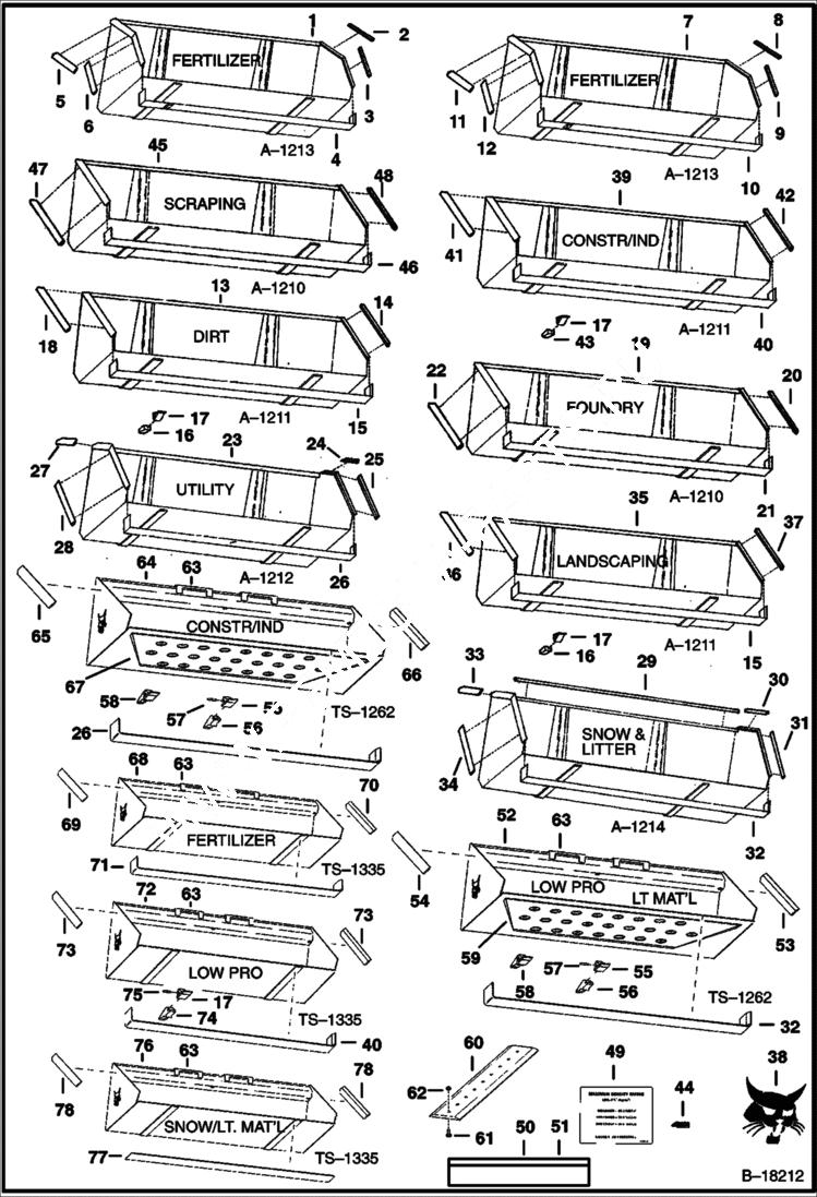 Схема запчастей Bobcat BUCKETS - BUCKETS - 630 Thru 750 Series Loader