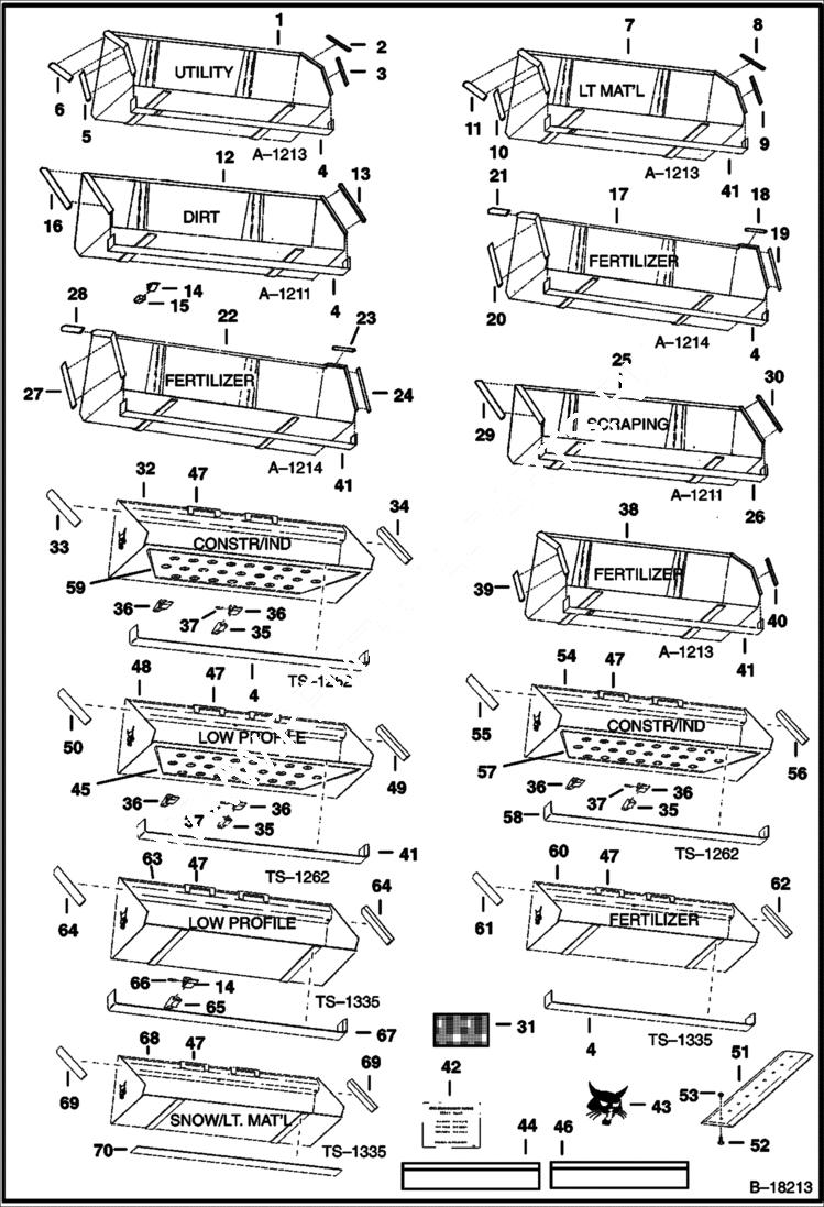 Схема запчастей Bobcat BUCKETS - BUCKETS - 800 Series Loader