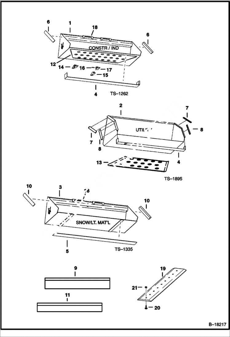 Схема запчастей Bobcat BUCKETS - BUCKETS - 883 & 963 Loader
