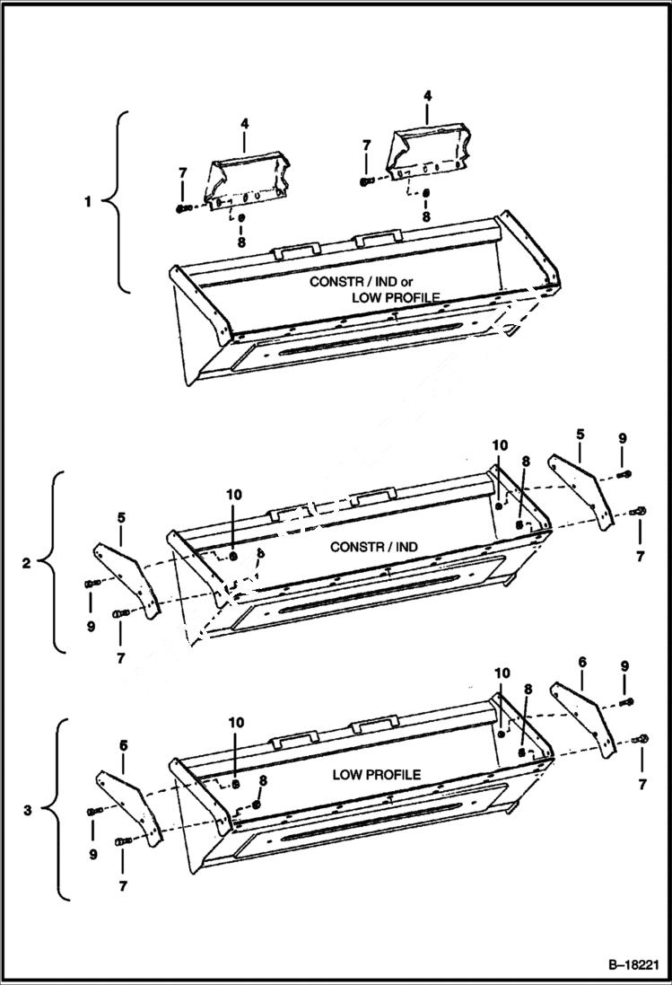 Схема запчастей Bobcat BUCKETS - SPILL GUARD & SIDE EDGE KITS For Round Back Buckets - 62, 68, 74 & 80 C/I & L/P Loader