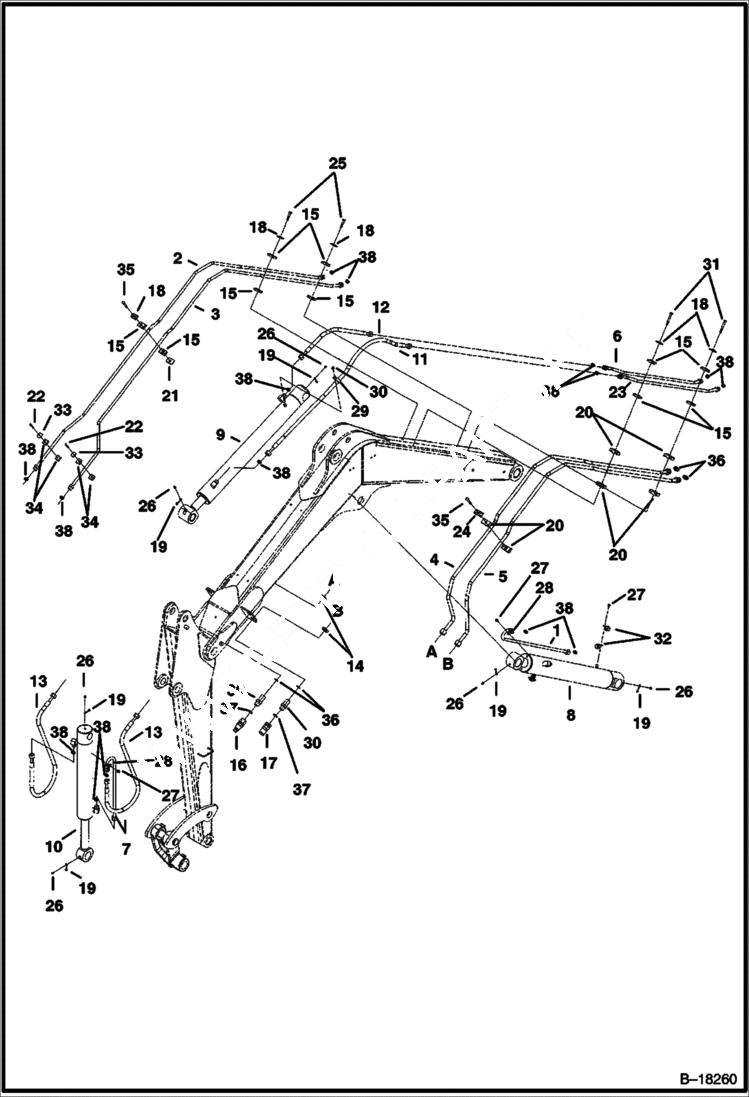 Схема запчастей Bobcat 337 - HYDRAULIC CIRCUITRY (Arm, Boom, Bucket & Auxiliary) HYDRAULIC SYSTEM