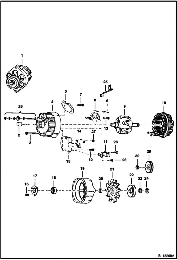 Схема запчастей Bobcat 800s - ALTERNATOR (Open)(Delco 1105070 or 1105422) ELECTRICAL SYSTEM