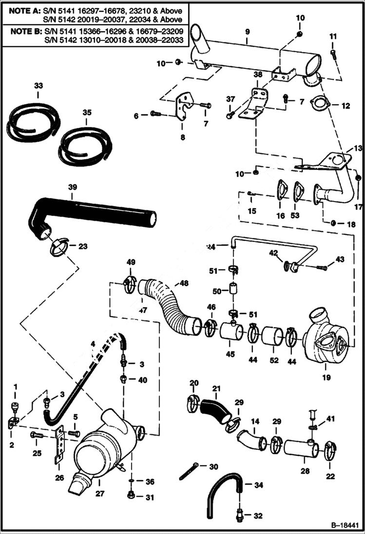 Схема запчастей Bobcat 800s - ENGINE & ATTACHING PARTS (Air Cleaner, Muffler) (S/N 5141 15366-39999, 5142 13010-39999) POWER UNIT