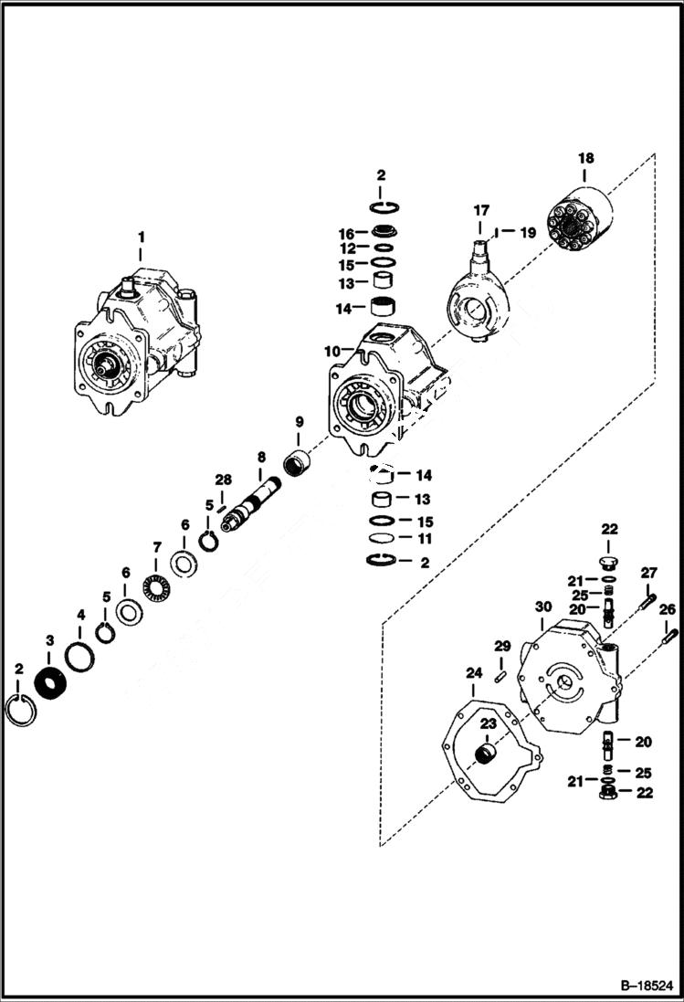 Схема запчастей Bobcat 800s - HYDROSTATIC PUMP (Rear)(S/N 34222-49999) HYDROSTATIC SYSTEM