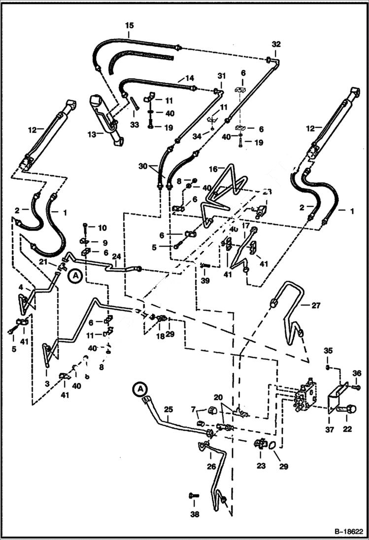 Схема запчастей Bobcat 800s - HYDRAULIC CIRCUITRY (W/O Bucket Positioning Valve) HYDRAULIC SYSTEM