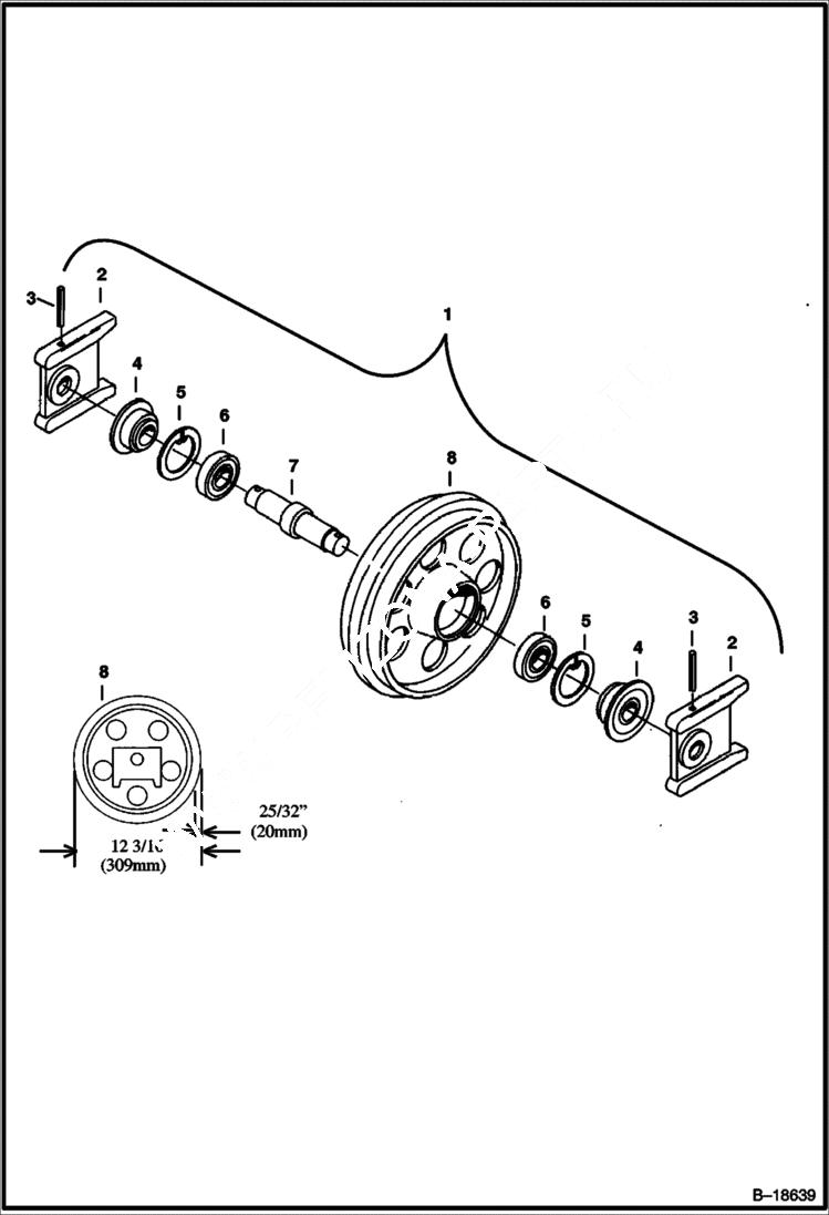 Схема запчастей Bobcat 231 - FRONT IDLER (Rubber Track) (W/O Oil Plug) UNDERCARRIAGE